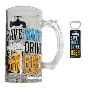 Save Water Drink Beer Glass Stein & Magnetic Bottle Opener - Image 3
