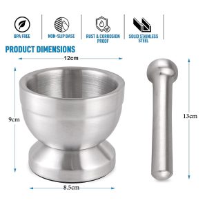 Stainless Steel Mortar and Pestle Set With Protective Lid 12-cm - Image 6