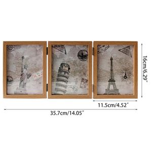 6-Photos Triple Solid Wood Double Side Fold Photo Frame ( Natural Oak Color ) - Image 5