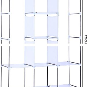 3-Section Fabric Wardrobe Closet Durable with Shelves & Hanging Rod (122x42x174cm) - Grey - Image 4