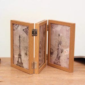6-Photos Triple Solid Wood Double Side Fold Photo Frame ( Natural Oak Color ) - Image 4