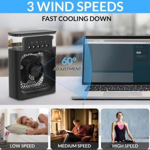 Portable Air Cooler Diffuser Desk Fan With LED Night Light & Timer - Image 5