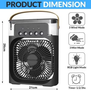 Portable Air Cooler Diffuser Desk Fan With LED Night Light & Timer - Image 3