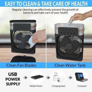 Portable Air Cooler Diffuser Desk Fan With LED Night Light & Timer - Image 4