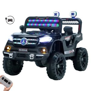 12-V Kids 4X4 Battery Operated Ride On Car with Windshield Light, Music & Remote Control (Black Painted)