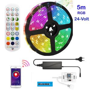 RiXME 5m LED Strip Lights RGB With Voice and Music Sync APP & Remote Control 24-Volt