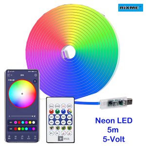 RiXME 5m RGB Neon LED Strip Music Sync Color Changing with Remote Control 5-Volt