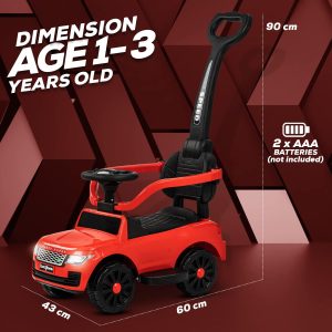 1-3 Years Rover Push Ride on Baby Car, with Parents Push Bar Control & Unnder-seat Box (W60 x D43 x H90)cm - Image 6
