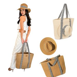 Set Bag and Hat Handwoven Beach Bag