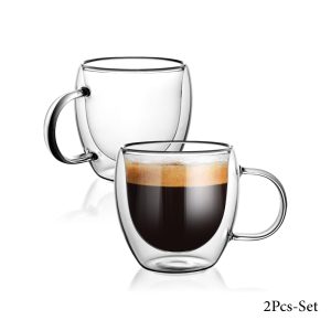 2-Pieces Luxury Double Walled Espresso Coffee Cups with Handle - 80ml