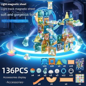 Deluxe 3D Light-Up Magnetic Building Blocks - 136pcs - Image 3