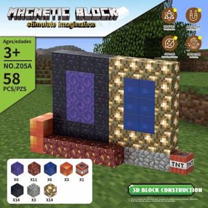 58-Pcs Magnetic Blocks Build Mine Magnet World Set for Boys & Girls