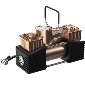 Electric Air Pump, Tyre Inflator, 12-V Dual Cylinder Gas Generator with Pressure Measurement and Lighting
