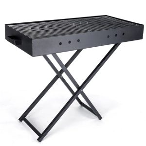 Large Portable Height-Adjustable Charcoal BBQ Grill, Barbeque Grill with Removable Folding Legs & Grid Grill (W80 x D30 x H67)cm - Black