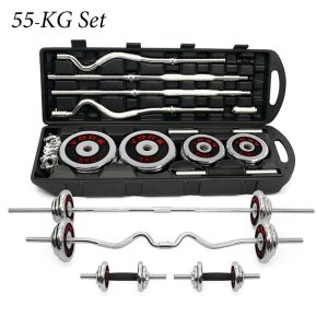 55-KG 2-in-1 Adjustable Chrome Plated Dumbbells Set Used as Barbell, Weights Quick Conversion With Storage Box & Connecting Bar