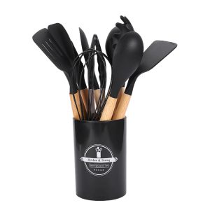 12-Pcs Silicone Cooking Utensils with Wooden Handle Set