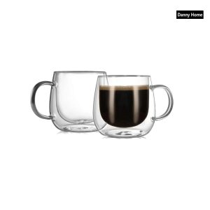 80ml  2-Pcs Danny Home Double Walled Espresso Glasses With Handle Set