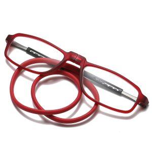 High-Quality Magnetic Hanging Rubber Neck Reading Eye Glasses - Red