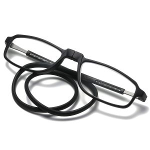 High-Quality Magnetic Hanging Rubber Neck Reading Eye Glasses - Black