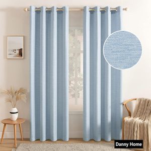 Danny Home 90% Blackout Curtain Blue Linen Texture 130*260cm
