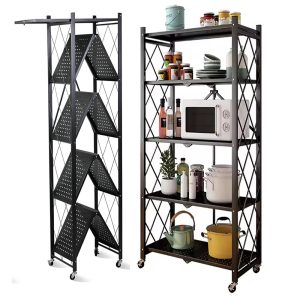 5-Tier Heavy Duty Foldable Storage Shelves With Wheels for Garage Kitchen, Basement & Pantry (W72 x D36 x H163)cm - Black