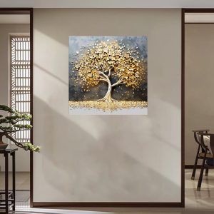 Wall Art Golden Tree For Living Room 80x80cm