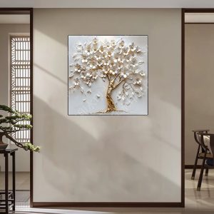 Wall Art Golden Tree For Living Room 80x80cm