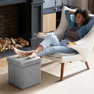 Elegant Sherpa Ottoman Stool Storage 35x35cm