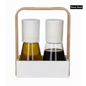 Danny Home 2-Pcs Oil & Vinegar With Rack Holder Wooden Handle