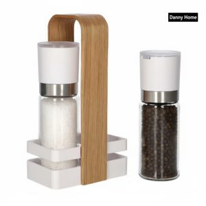 Danny Home 2-Pcs Salt & Pepper Grinder Mill With Rack Holder Wooden Handle