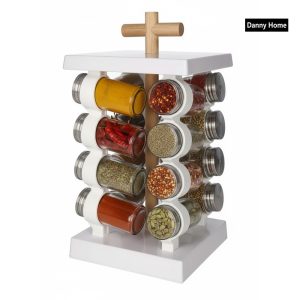 Danny Home 16-Spice Jars With Rack Holder Wooden Handle
