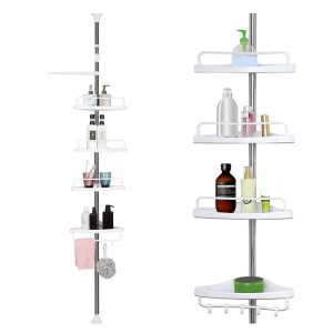 260cm 4-Tier Adjustable Telescopic Bathroom Organizer With Towel Holder For Shower Corner TW-206 (W33 x D22 x H100-260)cm