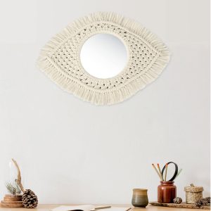 Bohemian Macrame Wall Mirror, Evil Eye Wall Mounted Mirror Wall Decor Boho Wall Hanging 35cm
