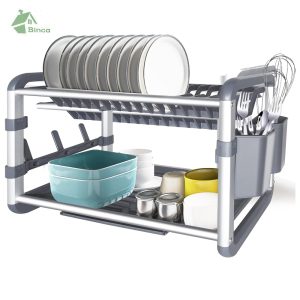 Binca Aluminum 2-Tier Dish Drying Rack ( Silver/Grey  )