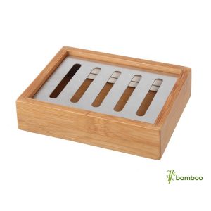Bamboo Rectangular Soap Dish, Stainless Steel Drip Tray JY-430