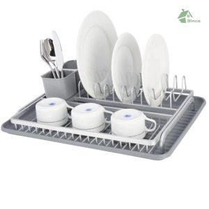 Binca Aluminum Lux Dish Drying Rack with Cutlery Holder and Drip Tray