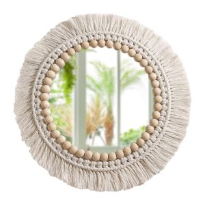 Bohemian Macrame Round Wall Mirrors for Room Decor 24x24cm