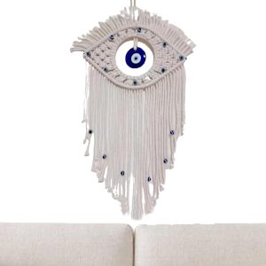 Bohemian Macrame Wall Decor With Evil Eye Dream Catcher 24x45cm