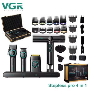 VGR 4-in-1 Barber Set Professional Hair Clipper, Trimmer, Shaver & Hair Dryer