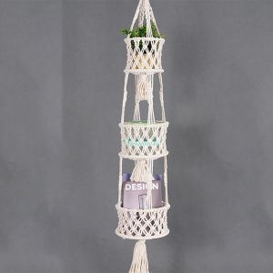 3-Tier Bohemian Macrame Hanging Basket, Handmade Fruit Basket, Cotton Rope Plant Holder for Kitchen Organizer