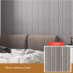 3D Groove grille Wall Panel Peel-and-Stick Waterproof Wallpaper 60x60cmx3mm Grey-Wood