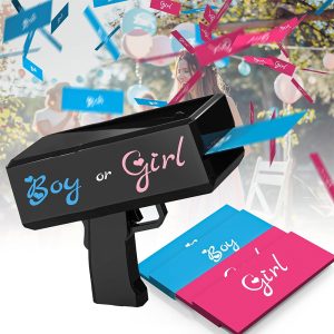 Gender Reveal Money Gun Shooter with Pink and Blue Prop