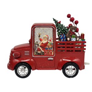 Musical Glitter Snow Globe Lighted Vintage Red Truck Christmas