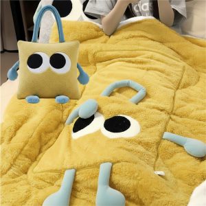 Big Eyes 2-in-1 Convertible Throw Pillow Blanket, Cute Whimsical Soft Cushion