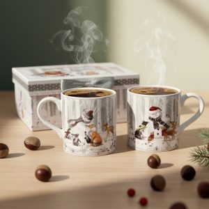 2-Pcs Vintage Ceramic Christmas Mug Snowman Design Set #LC007S2/ 218