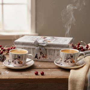 2-Pcs Vintage Ceramic Christmas Coffee Cup Snowman Design Set #LC016S2/ 218