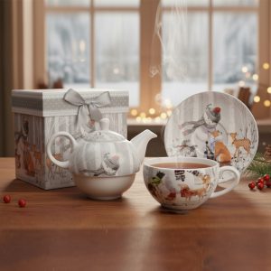 Vintage Ceramic Christmas Tea Set including Teapot, Cup & Saucer Snowman Design Set #LC017/ 218