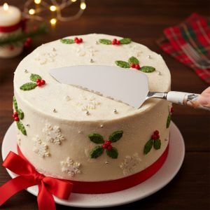 Vintage Christmas Stainless Steel Cake Server With Ceramic Handle Snowman Design #LC028/218