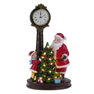 Resin Christmas Decoration Santa and Child with LED Light Christmas Tree