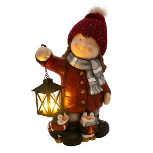 Resin Christmas Decoration Girl with a Candle Holder Lantern